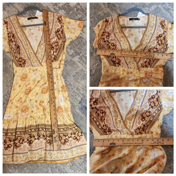 NWT Zesica Wrap Dress Yellow Floral Size Small - Picture 14 of 16